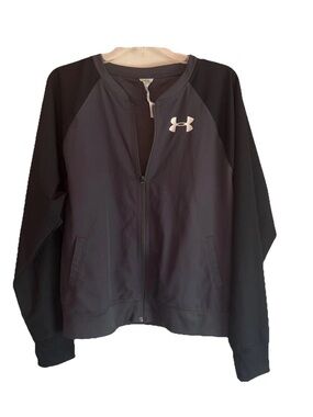Under Armour All Season Track Jacket Bomber Black Gray Full Zip Mesh Lined